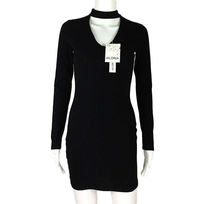 Online discount shop Australia - AILORIA Apparel Autumn sexy halter knitted dress Women winter elegant bodycon dress Casual black vestidos short sweater dresses