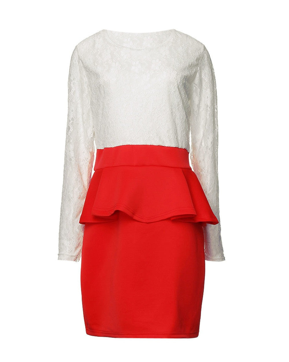 Style Long Sleeve Women Patchwork O Neck Bodycon Lace Party Peplum Flounce Bandage Pencil Dress Plus Size Vestidos