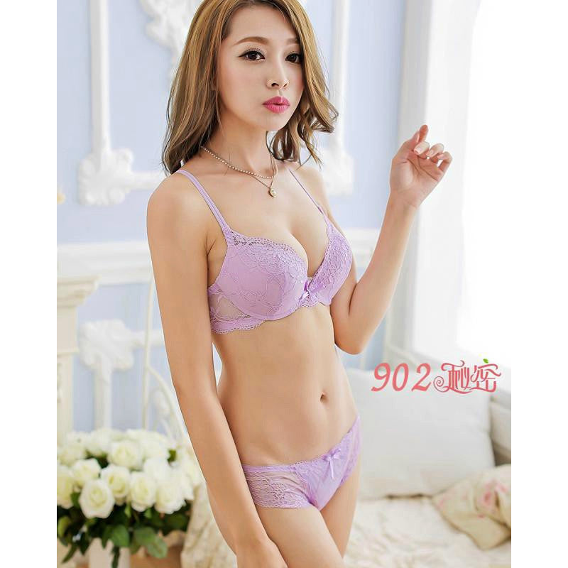 Online discount shop Australia - hot Pop transparent floral lace bra & brief sets thin cup leisure sexy deep-V push up women underwear bra set