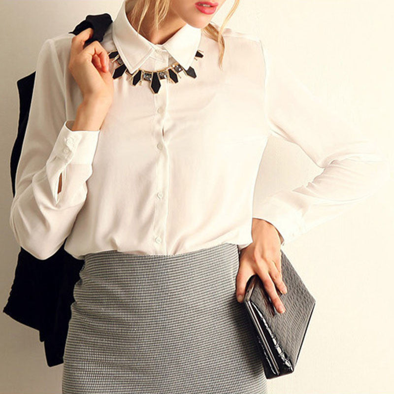 Online discount shop Australia - Fashion Plus Size XXXXL Single Breasted Solid Chiffon Tops Women Clothing Loose Casual Office Blouse 5XL 6XL