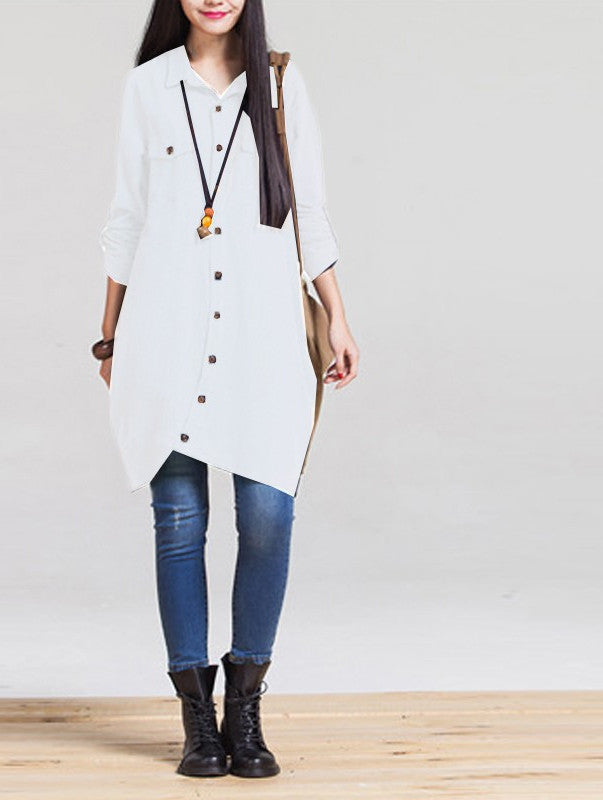 Online discount shop Australia - Fashion Women Blouses Long Sleeve Irregular Hem Cotton Shirts Casual Loose Tops Plus Size S-5XL