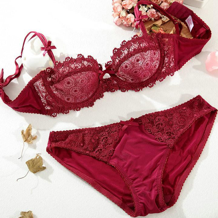 Online discount shop Australia - ABCD 32-42 sexy T-pants romantic temptation lace bra set young women underwear set push up lade bra & panty set
