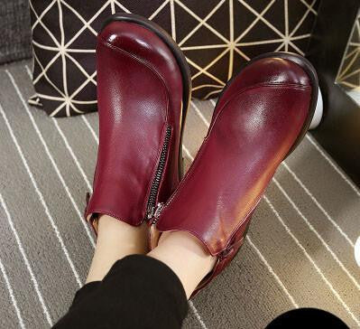 Short Flat Heels Shoes Genuine Leather Martin Boots Side Zipper Women Ankle Boots Plus Size 41-43 ZK3.5