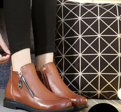 Short Flat Heels Shoes Genuine Leather Martin Boots Side Zipper Women Ankle Boots Plus Size 41-43 ZK3.5