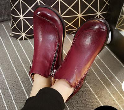 Short Flat Heels Shoes Genuine Leather Martin Boots Side Zipper Women Ankle Boots Plus Size 41-43 ZK3.5