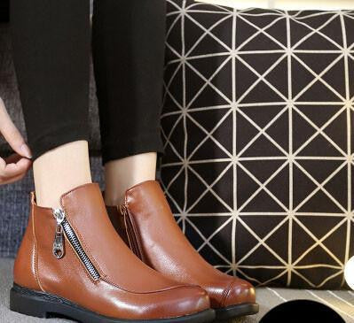 Short Flat Heels Shoes Genuine Leather Martin Boots Side Zipper Women Ankle Boots Plus Size 41-43 ZK3.5
