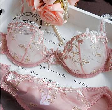 Online discount shop Australia - Fashion Womens Sexy Lingerie Underwire Bra Sets Transparent Ultra-thin Lace Brassiere Panties Set Full of Temptation