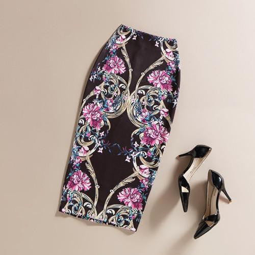 Vintage Retro Fantasy 3D Oil Painting Mid-Calf Rose Flower Floral Print High Waist Pencil Skirt Bodycon Gonne Elastic Hip