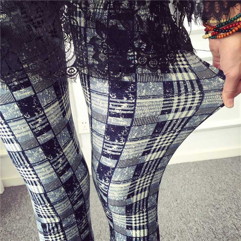 Fashion Casual Cotton BRUSHED Black Milk Leggings Pants Female Elastic Plaid Graffiti Leggings Trousers Women