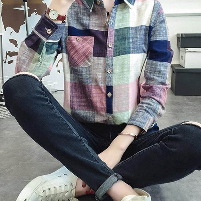 Online discount shop Australia - Ladies Female Casual Cotton Long Sleeve Plaid Shirt Women Slim Outerwear Blouse Tops Size