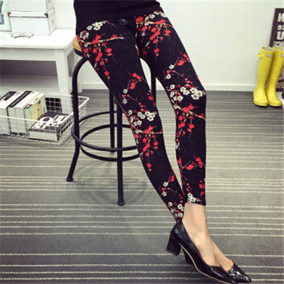 Print Flower Leggings Leggins Plus Size Legins Guitar Plaid Thin Nine Pant Fashion Women Clothing Trousers K092