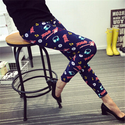 Print Flower Leggings Leggins Plus Size Legins Guitar Plaid Thin Nine Pant Fashion Women Clothing Trousers K092