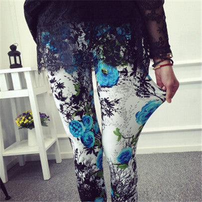 Print Flower Leggings Leggins Plus Size Legins Guitar Plaid Thin Nine Pant Fashion Women Clothing Trousers K092