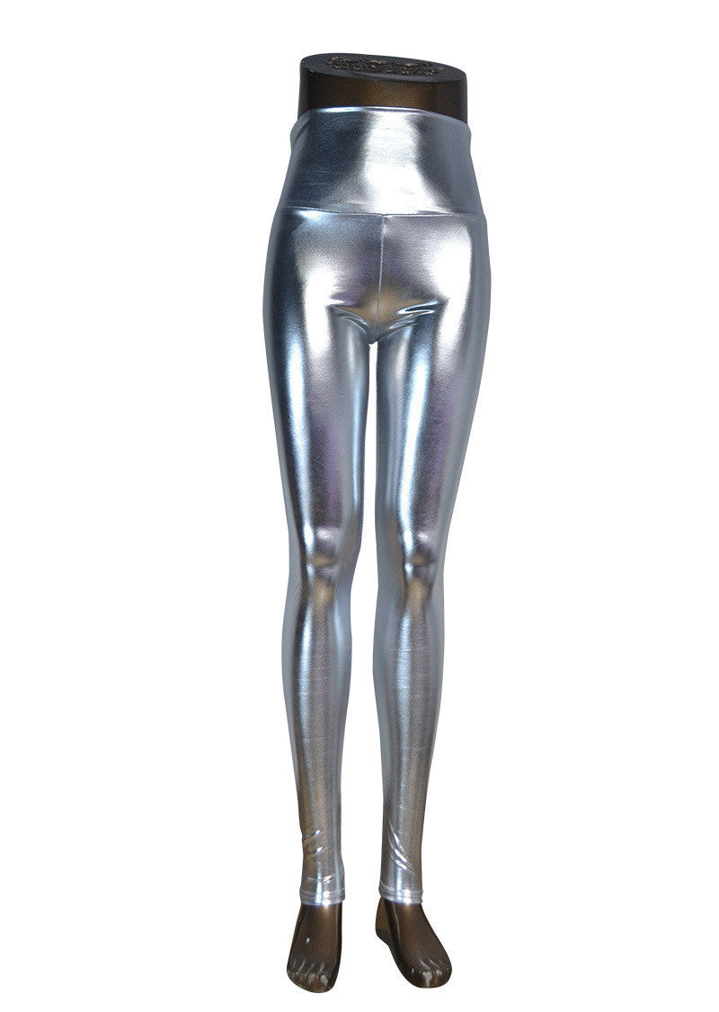Plus Size High waist Shiny Wet Liquid Look PU Faux Leather Metallic Stretch Leggings Pants S/M/L/XL