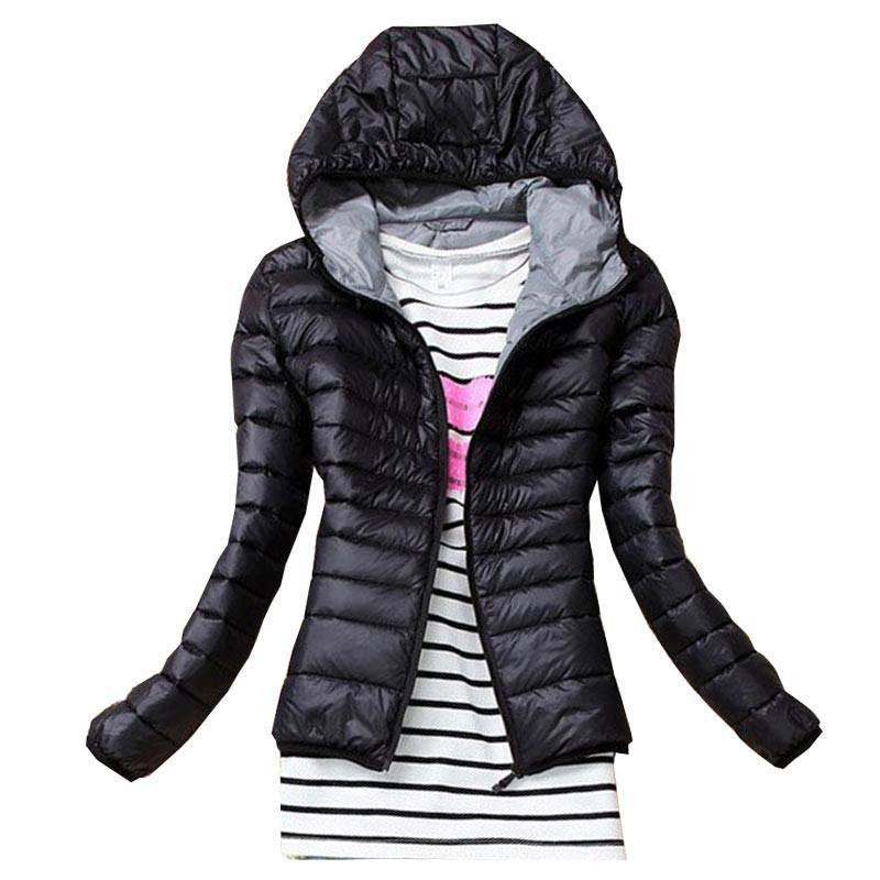 Women Basic Jacket Coat Female Slim Hooded Brand Cotton Coats Casual Black Jackets