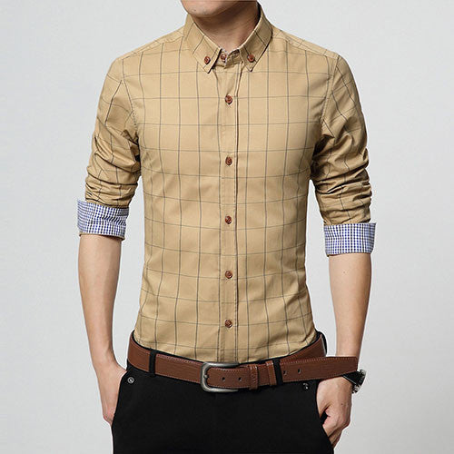 Autumn Fashion Brand Men Clothes Slim Fit Men Long Sleeve Shirt Men Plaid Cotton Casual Men Shirt Social Plus Size 5XL-Dollar Bargains Online Shopping Australia
