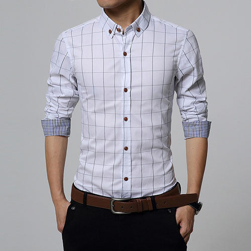 Autumn Fashion Brand Men Clothes Slim Fit Men Long Sleeve Shirt Men Plaid Cotton Casual Men Shirt Social Plus Size 5XL-Dollar Bargains Online Shopping Australia