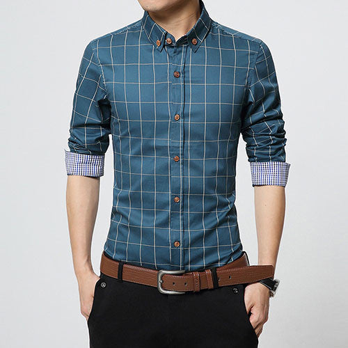 Autumn Fashion Brand Men Clothes Slim Fit Men Long Sleeve Shirt Men Plaid Cotton Casual Men Shirt Social Plus Size 5XL-Dollar Bargains Online Shopping Australia