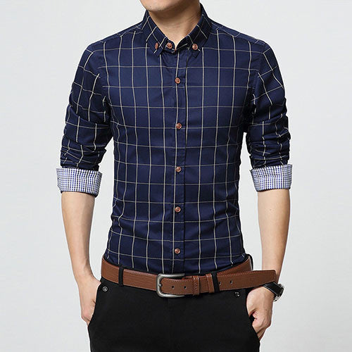 Autumn Fashion Brand Men Clothes Slim Fit Men Long Sleeve Shirt Men Plaid Cotton Casual Men Shirt Social Plus Size 5XL-Dollar Bargains Online Shopping Australia
