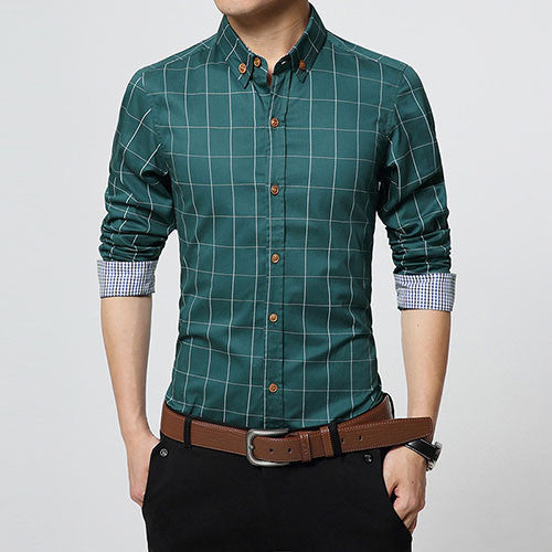 Autumn Fashion Brand Men Clothes Slim Fit Men Long Sleeve Shirt Men Plaid Cotton Casual Men Shirt Social Plus Size 5XL-Dollar Bargains Online Shopping Australia