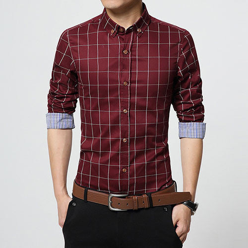 Autumn Fashion Brand Men Clothes Slim Fit Men Long Sleeve Shirt Men Plaid Cotton Casual Men Shirt Social Plus Size 5XL-Dollar Bargains Online Shopping Australia
