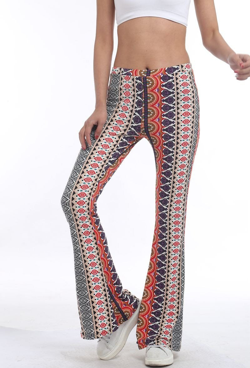 Tribal Vertical Aztec print Bell Bottom Legging Soft Women Flare pant Wide leg Printed Legging Style1011