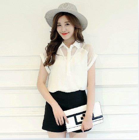 Woman Blouses Chiffon Lace Short Sleeve Ladies Fashion Tops Office Clothing Female Shirts