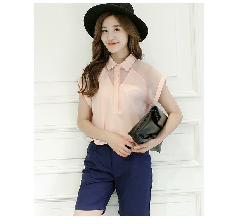 Woman Blouses Chiffon Lace Short Sleeve Ladies Fashion Tops Office Clothing Female Shirts
