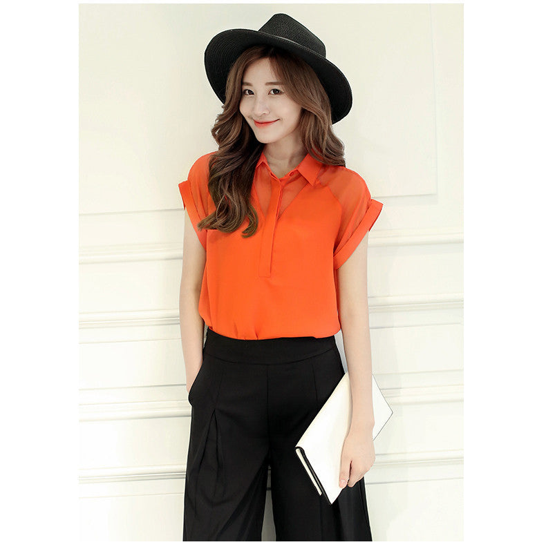 Woman Blouses Chiffon Lace Short Sleeve Ladies Fashion Tops Office Clothing Female Shirts