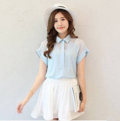 Woman Blouses Chiffon Lace Short Sleeve Ladies Fashion Tops Office Clothing Female Shirts