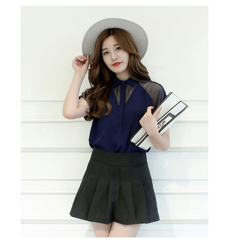 Woman Blouses Chiffon Lace Short Sleeve Ladies Fashion Tops Office Clothing Female Shirts