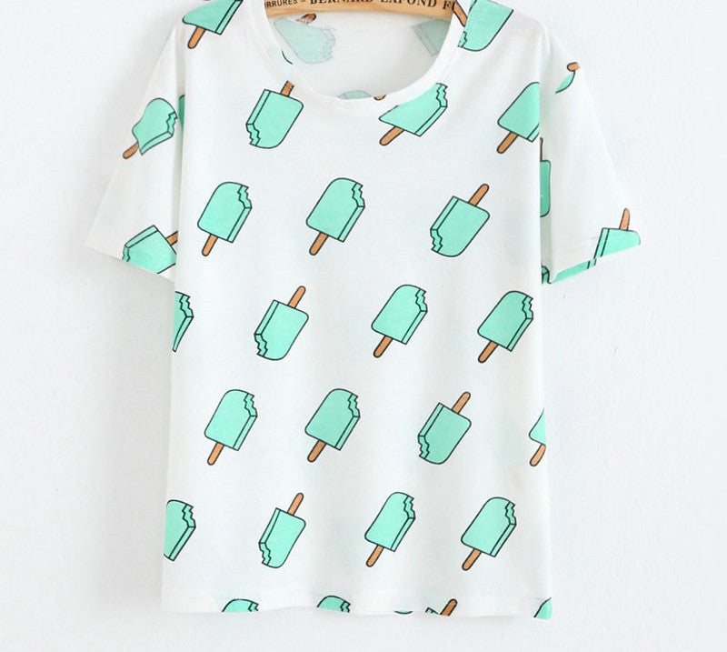 Online discount shop Australia - KaiTingu Brand New Fashion Vintage Style Harajuku T Shirt Women Clothes Tops Emoji Funny Tee Shirts Ice Cream Print