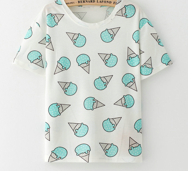 Online discount shop Australia - KaiTingu Brand New Fashion Vintage Style Harajuku T Shirt Women Clothes Tops Emoji Funny Tee Shirts Ice Cream Print