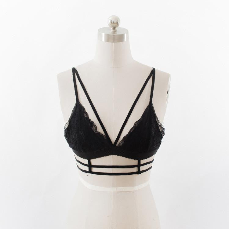 Ladies bra set lingerie Lace Hollow out Bra Women Black Deep V Bras A2