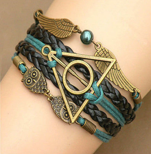 Online discount shop Australia - Harry Multilayer Braided Bracelets Vintage Owl Deathly Hallows wings Infinity Bracelet Bangle Gryffindor Slytherin