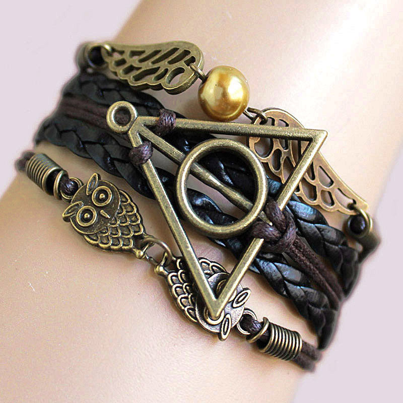 Online discount shop Australia - Harry Multilayer Braided Bracelets Vintage Owl Deathly Hallows wings Infinity Bracelet Bangle Gryffindor Slytherin
