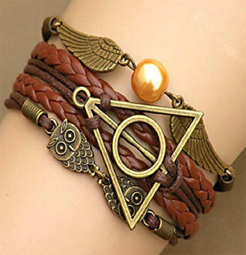 Online discount shop Australia - Harry Multilayer Braided Bracelets Vintage Owl Deathly Hallows wings Infinity Bracelet Bangle Gryffindor Slytherin