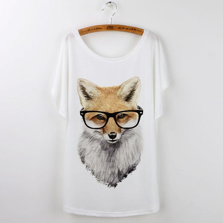 Tops Animal T-Shirts For Women Clothing Cute Fox Short Sleeve White T Shirt Tee Shirt