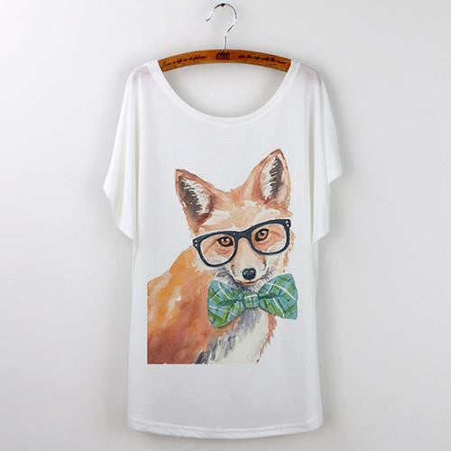 Tops Animal T-Shirts For Women Clothing Cute Fox Short Sleeve White T Shirt Tee Shirt
