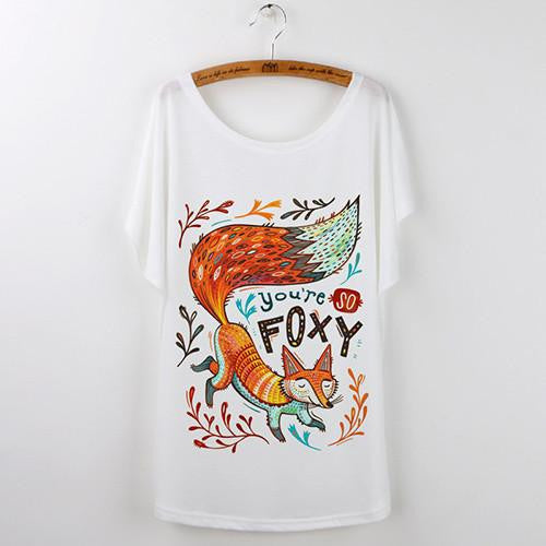 Tops Animal T-Shirts For Women Clothing Cute Fox Short Sleeve White T Shirt Tee Shirt