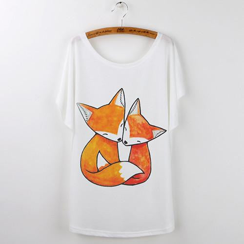Tops Animal T-Shirts For Women Clothing Cute Fox Short Sleeve White T Shirt Tee Shirt