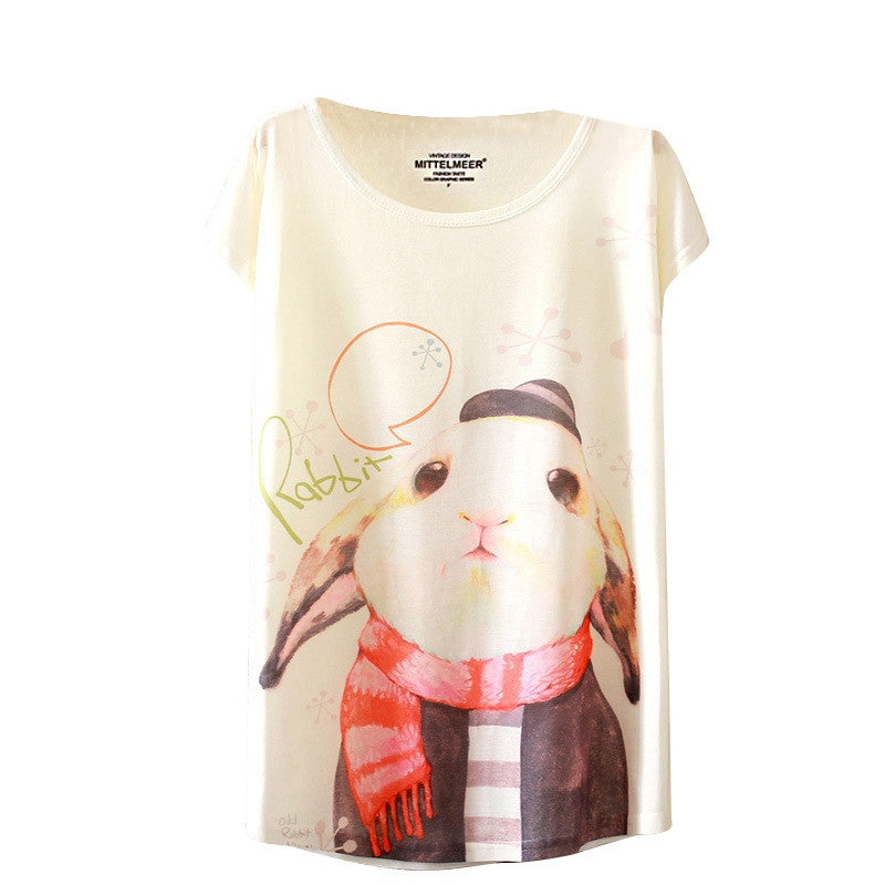 Online discount shop Australia - Brand New Fashion  Animal Cat Print Shirt O-Neck Short Sleeve T Shirt Women Tops White T-shirt