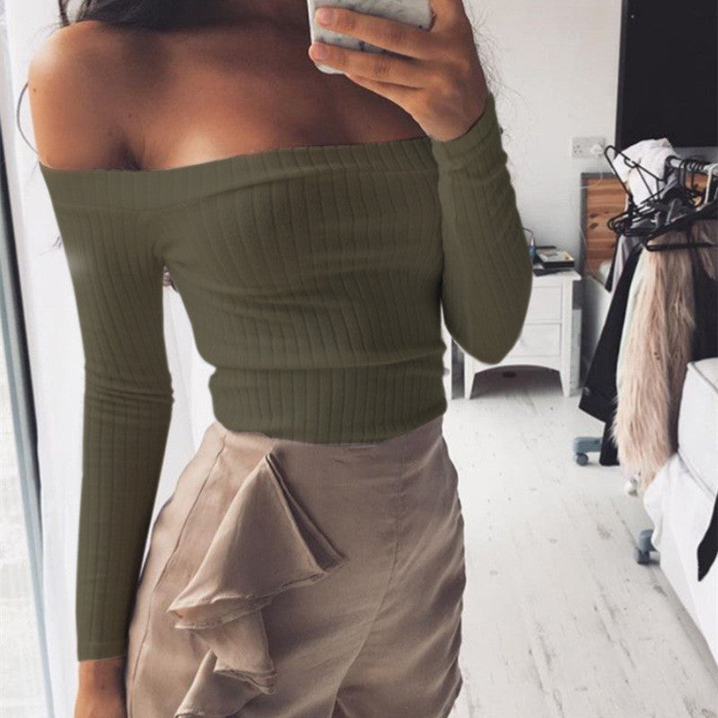 off shoulder crop top t shirts long sleeve solid short t-shirts for women clothing fashion slim t-shirt