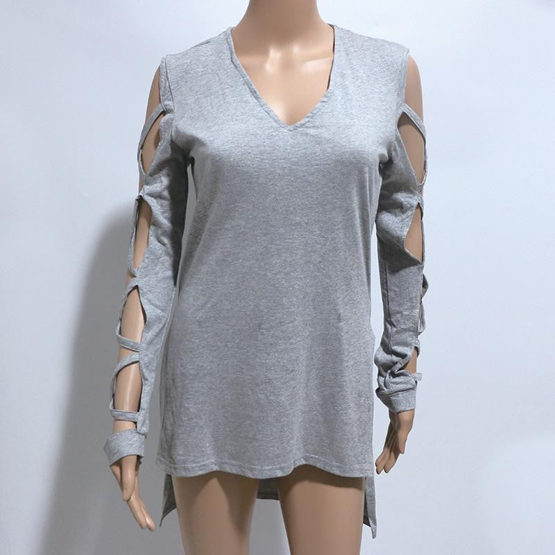 Stylish Harajuku Hollow Sleeve T Shirt Women Short Front Long Back Female Tops Kawaii Split Cool T-shirt Women Cut Out