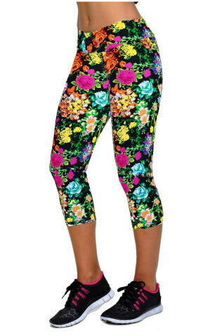 Online discount shop Australia - Floral Printing Capris Leggings Lady's Casual Stretched Pants Elastic Cropped Leggings RL156