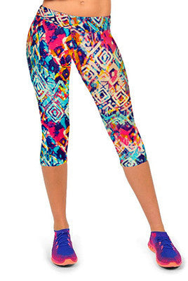 Online discount shop Australia - Floral Printing Capris Leggings Lady's Casual Stretched Pants Elastic Cropped Leggings RL156