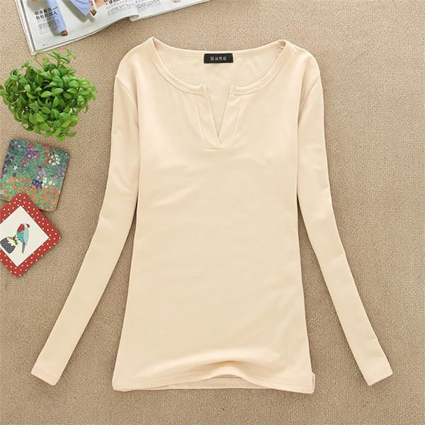 Online discount shop Australia - Factory Price New women basic V Neck Long Sleeve fitted plain top solid stretch shirt S-M