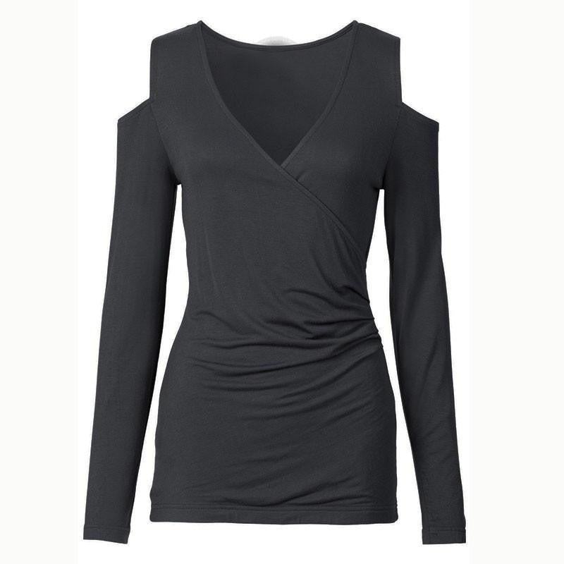 Women Bodycon Off Shoulder Casual Tops Long Sleeve V Neck Tee Shirts Plus Size