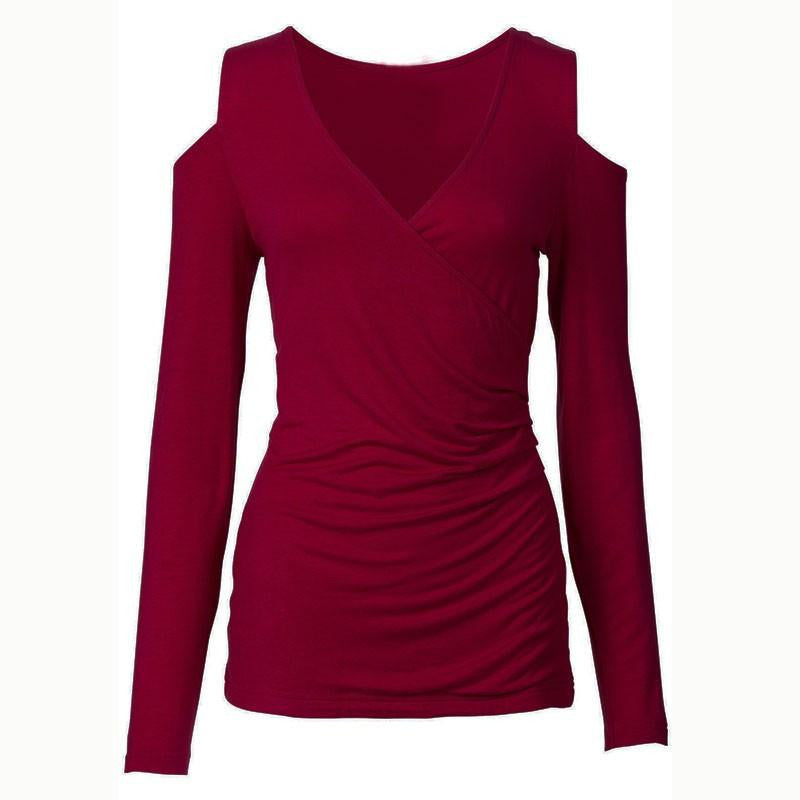 Women Bodycon Off Shoulder Casual Tops Long Sleeve V Neck Tee Shirts Plus Size