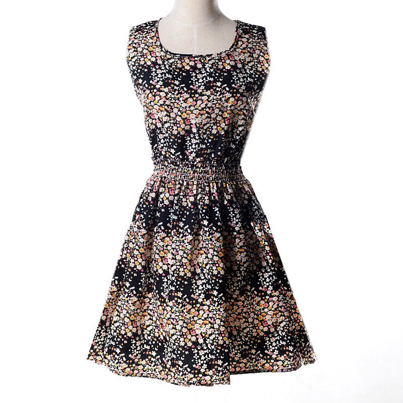 design summer dress Women casual Bohemian dress floral flower sleeveless vest printed beach chiffon top dress S092-Dollar Bargains Online Shopping Australia
